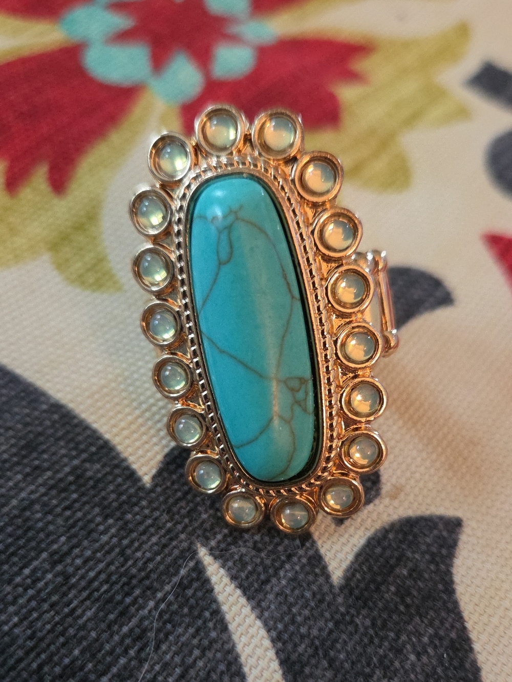 Turquoise Oval Stone Ring with Opaline Accents - Women Jewelry